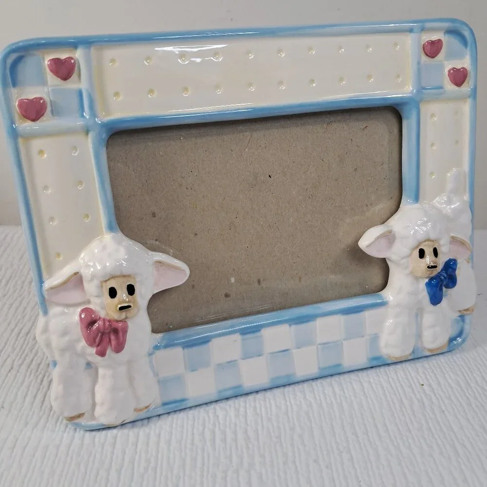 Daisy Kingdom picture frame sheep‎ lamb ceramic baby photo TerraGrafics Vintage